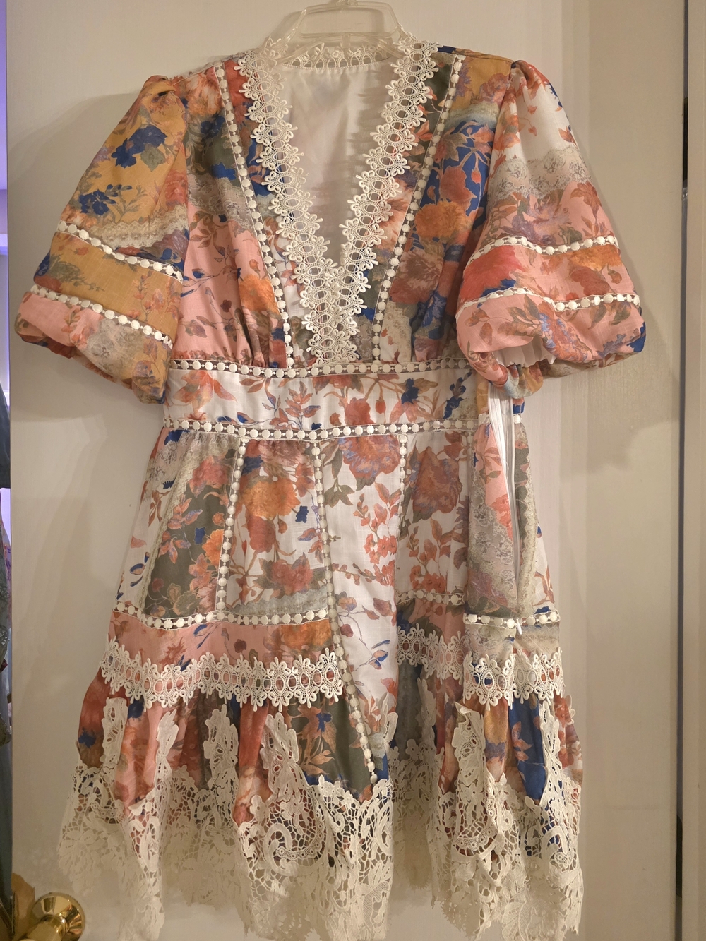 Anewsta Bohemian Floral Lace-Trim Mini Dress Size 8/10 Zimmermann Inspired